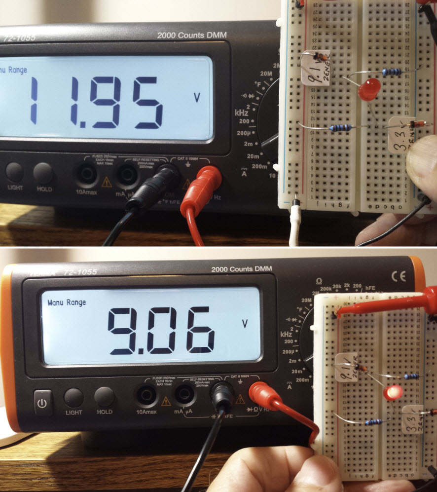 LED indicator at 9 and 12 volts
