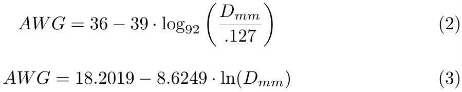 Formula - Wire diameter in millimeters to AWG