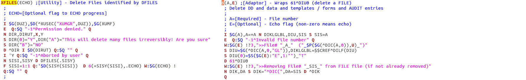 Code to delete files